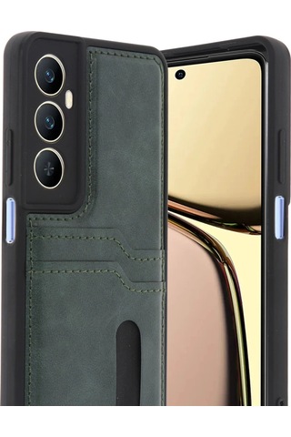 Realme C65 Sara Kartvizitli Deri Kılıf - Yeşil