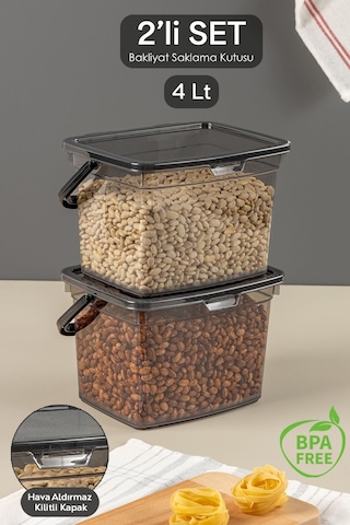 2 Parça Deterjan , Un Ve Bakliyat Saklama Kabı-erzak Saklama Kutusu Platin 2 X 4 Lt Antrasit