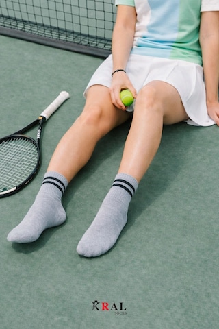 Kral Socks Erkek Kadın 3 Çift Çizgili Kolej Tenis Çorabı Pamuklu Terletmez Çorap Gri