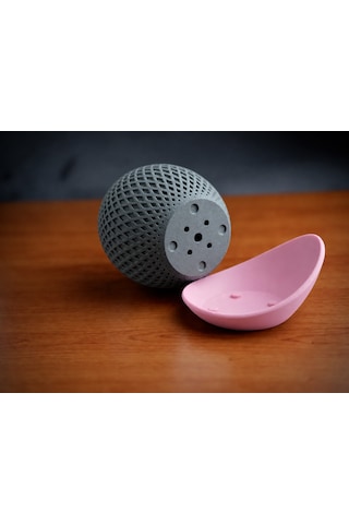 Buradabulabilirsin 3d Baskı Küre Saksı - Kafes Dokulu İki Parçalı Dekoratif Saksı - Gri-pembe Bbz 22977487