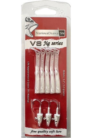 Naniwaosakashi V8 Jig 8cm 5.5gr Silikon Yem 3+5 Pearl Silver