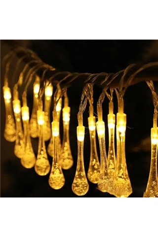 Emin 10 Led 2 Metre Sarı Kristal Su Damlası Güneş Enerjili Led Işık Najmaddin Standart