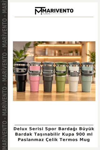 Delux Serisi Spor Bardağı Büyük Bardak Taşınabilir Kupa 900 Ml Paslanmaz Çelik Termos Mug Çok Renkli