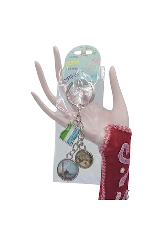 Özbekistan Üçlü Epoksi Metal Çift Taraflı Damla Anahtarlık Uzbekistan Gümüş