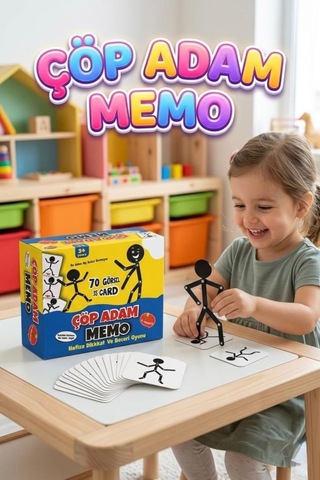 Çöp Adam Memo 105 Parça 70 Görselli Hafıza Ve Dikkat Geliştirici Eğitici Oyuncak