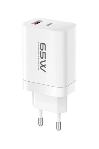C99q 65w Pd Destekli Type-c Ve Usb Çift Çıkışlı Hızlı Şarj Adaptörü - Beyaz