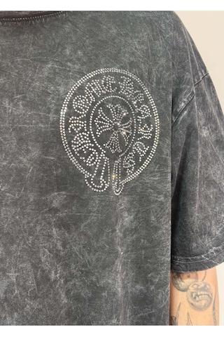 Zaee Vintage Washed Taşlı Oversize T-shirt Antrasit