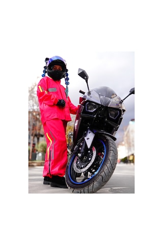 Outdo Kadın Motorcu Yağmurluğu Fuşya Reflektör Ve Neon Baskılı Diğer