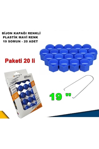 Renkli Bijon Kapağı Plastik Mavi Renk Altıgen 19 Mm Bijon Uyumlu 20 Adet