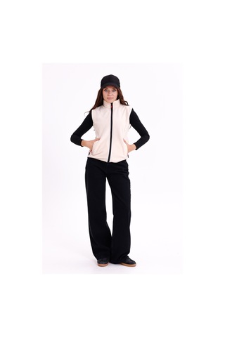 Monox Kadın Slim Fit Tam Fermuarlı Polar Yelek Bej
