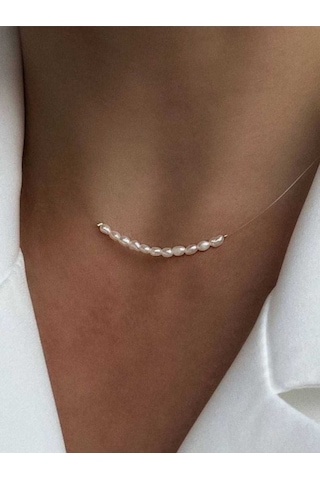 24k Altın Kaplama Hayalet İp Gerçek İnci Kolye Beyaz Çok Renkli