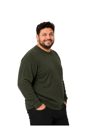 Battalmoda Erkek Büyük Beden Haki Bisiklet Yaka Pamuklu Kazak 3xl-4xl-5xl-6xl