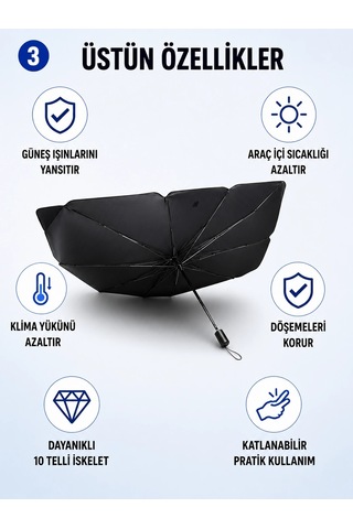 Araç İçi Şemsiye Güneşlik - 140cmx80cm