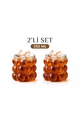 2 Adet Kabartmalı Borosilikat Cam Kulpsuz Üzüm Bardak 350 Ml Renksiz / Şeffaf
