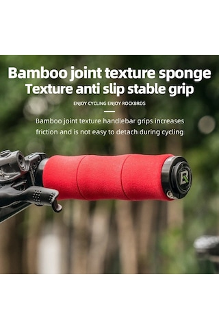 Rockbros 40720005001 1 Çift Bambu Ortak Gidon Sapları, Toz Fişli Eva Sünger Bisiklet Kolu Kapağı - Mavi