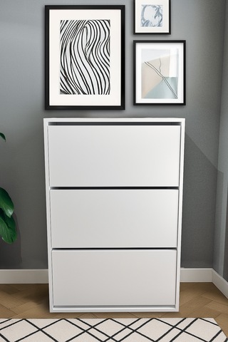 3 Bölmeli Ayakkabılık - Beyaz Beyaz