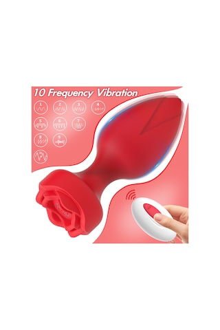 Pembe Tilki Uzaktan Kumandalı Gül Şekilli Anal Vibrator Kırmızı