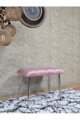Zafir Metal Krom Tel Ayaklı 60 Cm Puf Bench - Puf - Bench - Oturak - Mutfak Oturağı - Antre Oturağı Pembe