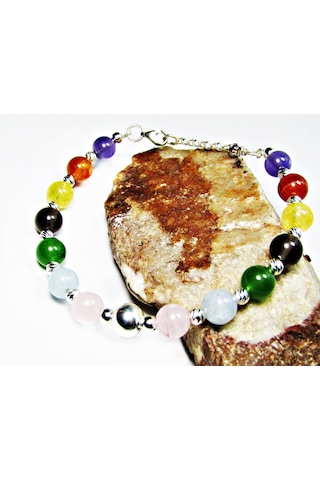 925 Ayar Gümüş A Kalite Doğa Taş Çakra Kadın Bileklik