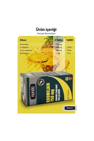 Nondo Bromelain 750mg & Krom Pikolinat 60 Tablet