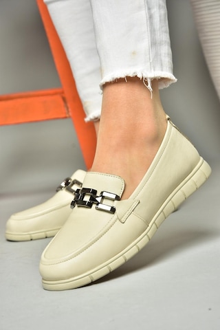 Fox Shoes P555081103 Bej Hakiki Deri Düz Ayakkabı Bej