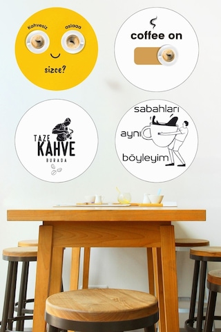 10 Lu Yuvarlak Ahşap Kahve Temalı Tablo Seti, Cafe, Çay Ocağı, Kahvehane Ve Mutfak Duvar Dekorasyonu