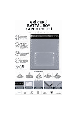 Northcity Gri Cepli Battal Boy Kargo Poşeti 45x55+5 Cm 100 Adet