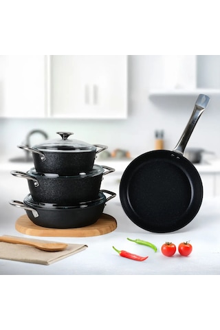 Güral Antoryum Pro 7 Parça Thermoguard Granit Tencere Takımı Siyah 9050834