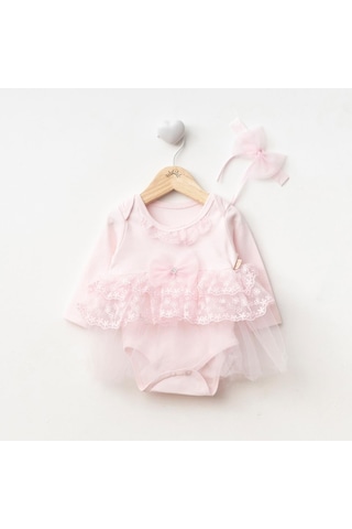 Ürünya Kız Bebek Tokalı Tüllü Zıbın Elbise Pembe