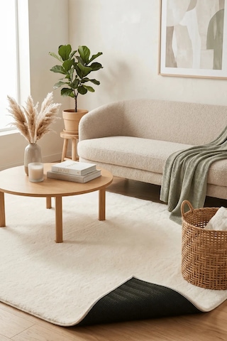Poly Peluş Halı-krem- Salon-mutfak-antre-oturma Odası-yumuşak-kaymaz Taban-yıkanabilir Modern