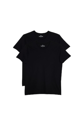 Tudors Unisex 2'li Paket Siyah Slim Fit Dar Kesim Pamuk Bisiklet Yaka Tişört-31312 XS