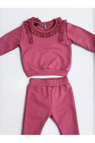 Cantoy Kız Bebek Çocuk Dantelli Eşofman Takım-15109 Mürdüm