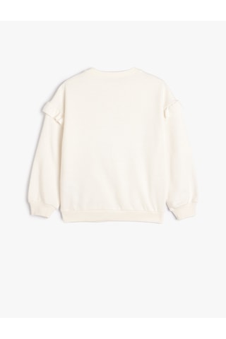 Koton Fırfırlı Sweatshirt Köpek Baskılı Uzun Kollu Pamuklu Ekru 5wkg10255ak Ekru