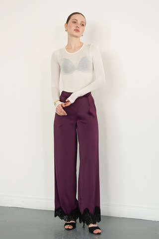 Verymoda Paçası Dantelli Saten Pantolon D2969 Kahve