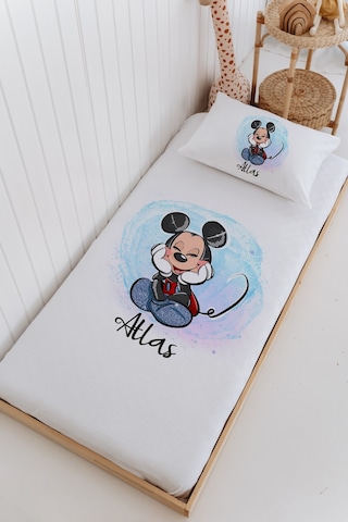 İsme Özel %100 Pamuk Bebek Ve Çocuk Tek Kişilik 165 X 225 Cm Pike Takımı-mickey Mouse Beyaz