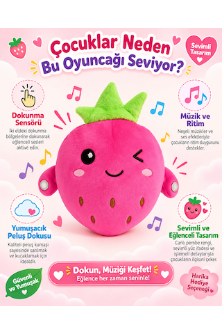 Etkileşimli Çilek Peluş Oyuncak Dokunmatik Sensörlü Müzikli Ve Eğlenceli Oyuncak 046 - Pembe