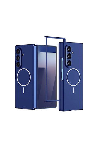 Samsung Galaxy Uyumlu Z Fold 7 Kılıf Wireless Şarj Özellikli Mkst Kıpta M-safe Kapak - Lacivert Lacivert