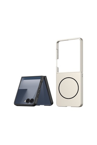 Samsung Galaxy Uyumlu Z Flip 7 Kılıf Wireless Şarj Özellikli Zore Kıpta M-safe Kapak Gümüş