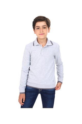 Toontoy Kids Toontoy Erkek Çocuk Regular Fit Polo Yaka Baskılı Sweatshirt - 2 İplik Gri