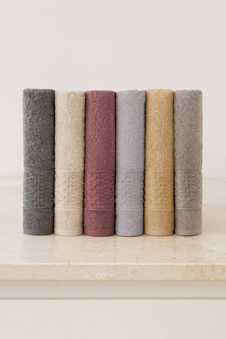 6 Lı El Yüz Havlusu Seti %100 Pamuklu 50x90 Cm Pure Cotton Mürdüm