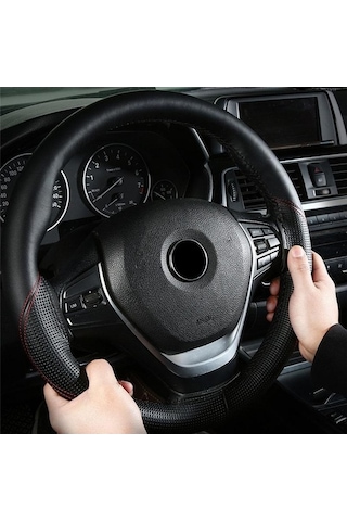 Novahub Turuncu 38cm Hakiki Deri Araba Direksiyon Kılıfı Dört Mevsim Kaymaz Tekerlek Örgü Kapağı İç Aksesuarları Turuncu