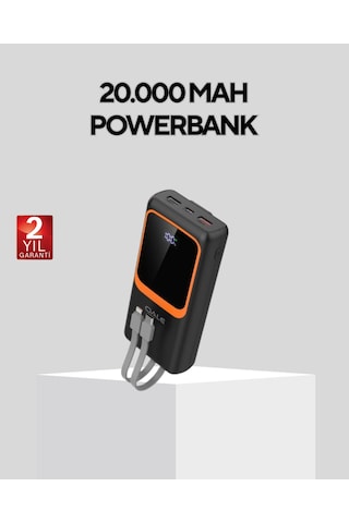 Powerbank 20000 Mah Dijital Ekranlı Ve Çok Kablolu Hızlı Şarj Cihazı