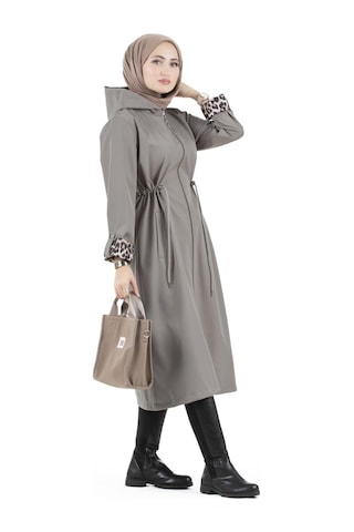Sevitli Leopar Detaylı Trençkot-füme-2958-füme Füme