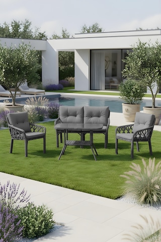 Lumisgarden Neva Rattan Bahçe Takımı 2+1+1 +masa Gri