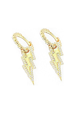 Masaliko Şimşek Gümüş Küpe 925 Ayar, Zirkon Taşlı, Altın Kaplama Altın