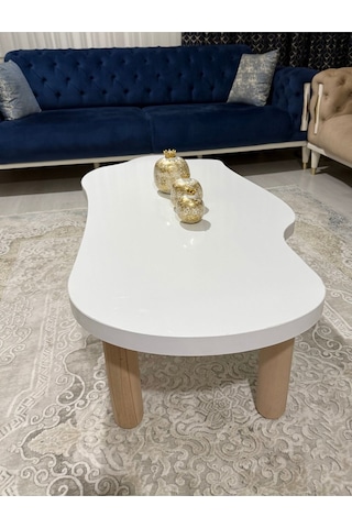 Asimetrik Bulut Model 120x60 Cm Kalın Kenarlı Orta Sehpa Beyaz