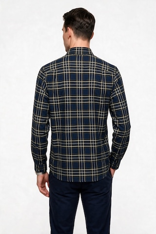 Fred Perry Erkek Normal Kesim Düğmeli Yaka Uzun Kollu Ekose Desenli Gömlek Koyu Mavi