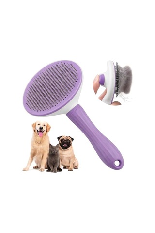 Madpet Mor Basmalı Kedi Ve Köpek Tarağı Otomatik Temizlenen Pet Fırçası Paslanmaz Çelik İğneli Erg