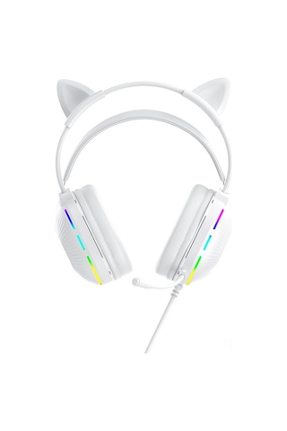 Shineyee Beyaz Kedi Kulaklıklı Rgb Işıklı Gaming Kulaklık - 7.1 Ses, Gürültü Engelleme Mikrofon, 50mm Surround Bass, Usb+3.5mm Bağlantı