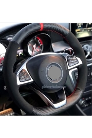 Megane 4 Dikmeli Direksiyon Kılıfı Alkantra-Karbon Kırmızı Yüzük